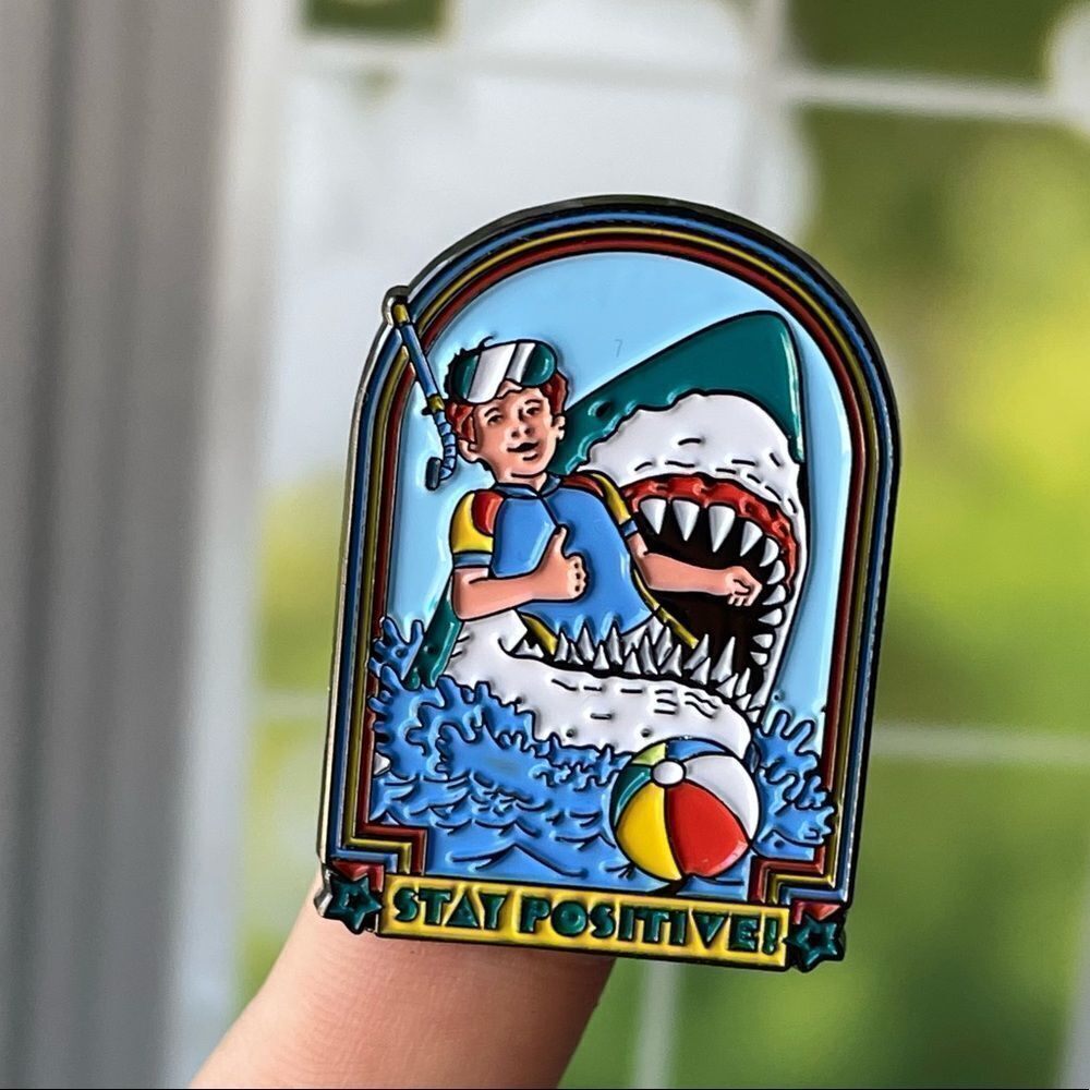 Stay Positive Shark Enamel Pin/ Brooch Lapel